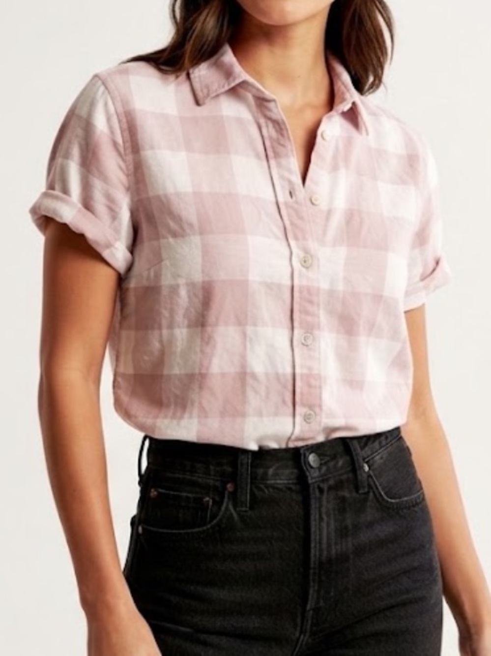 Abercrombie & Fitch Women’s Pink and White Plaid Button-Down Shirt Size Large